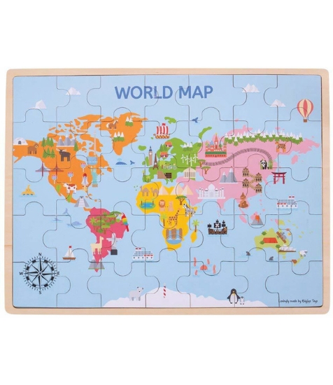 Imagine Puzzle din lemn - Harta lumii (35 piese)