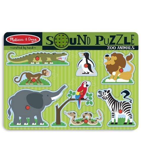 Imagine Puzzle de lemn cu sunete Animale de la Zoo