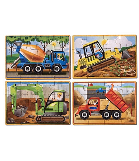 Imagine Set 4 puzzle lemn in cutie Vehicule pentru constructii