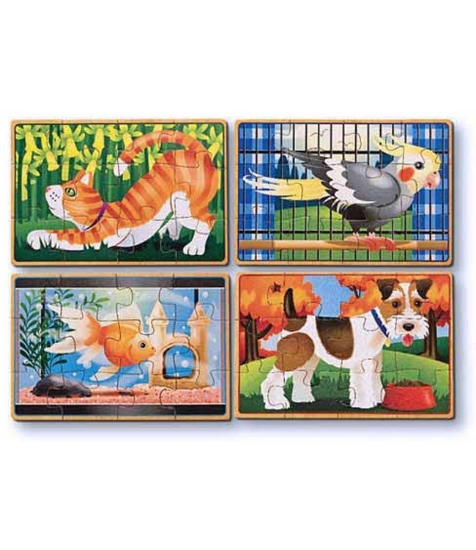 Imagine Set 4 puzzle lemn in cutie Animale de companie