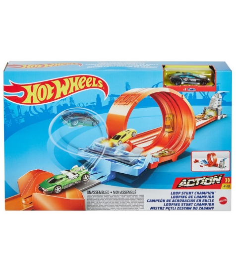 Imagine Hot Wheels Circuit rapid cu lansator pentru cascadorii si masinuta exclusiva