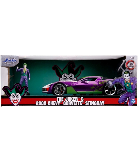 Imagine Masinute metalica Chevy Corvette Stingray 2009 si figurina Joker scara 1:24