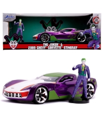 Imagine Masinute metalica Chevy Corvette Stingray 2009 si figurina Joker scara 1:24