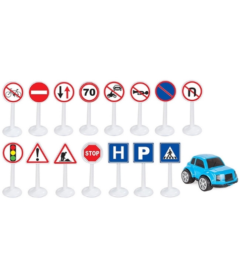 Imagine Set Jucarie indicatoare rutiere Mini Traffic Signs cu masinuta