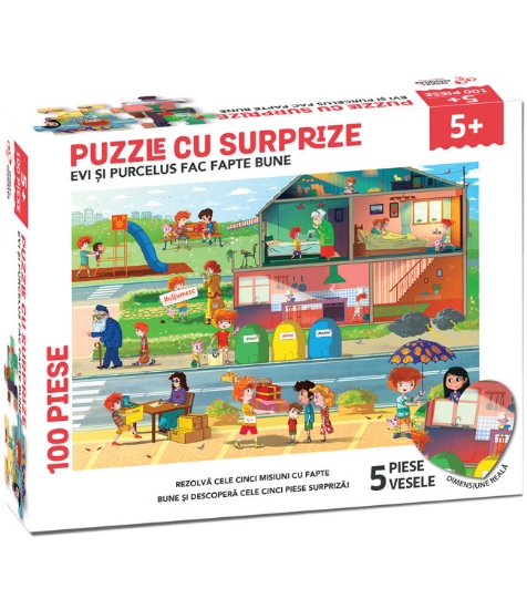 Imagine Puzzle cu surprize - Evi si Purcelus fac fapte bune (100 piese)