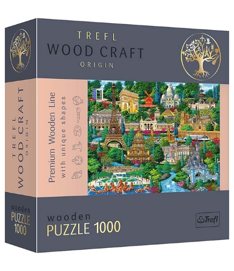 Imagine Puzzle Trefl din lemn 1000 piese Obiective turistice faimoase din Franta