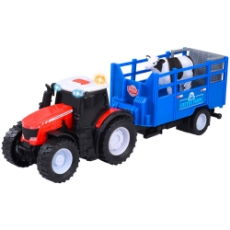 Imagine Tractor Massey Ferguson Animal Trailer 26 cm cu lumini, sunete, remorca si figurina vaca