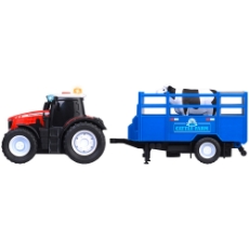 Imagine Tractor Massey Ferguson Animal Trailer 26 cm cu lumini, sunete, remorca si figurina vaca