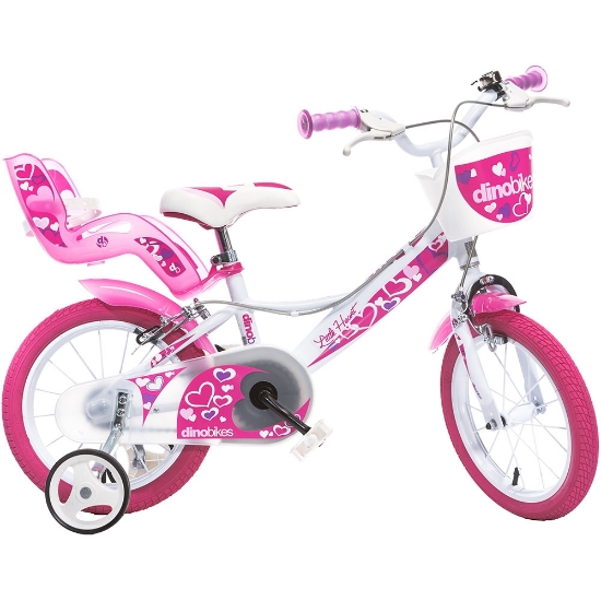 Imagine Bicicleta copii Dino Bikes 14' Little Heart alb si roz