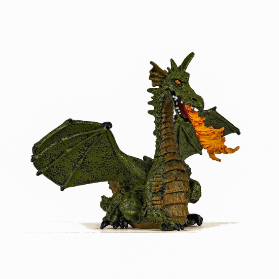 Imagine Figurina dragon verde inaripat cu flacara